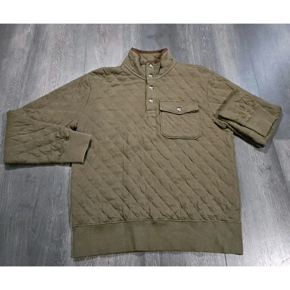 Polo Ralph Lauren Quilted Luxury Jersey Pullover‎ Men S Olive Green Snap Pony